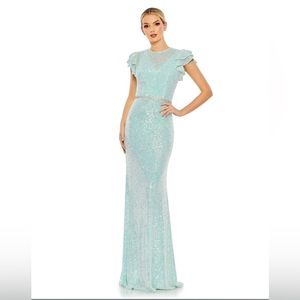 Ieena for Mac Duggal 26942 icy blue Ruffle Sleeve Sequin Dress, size 4